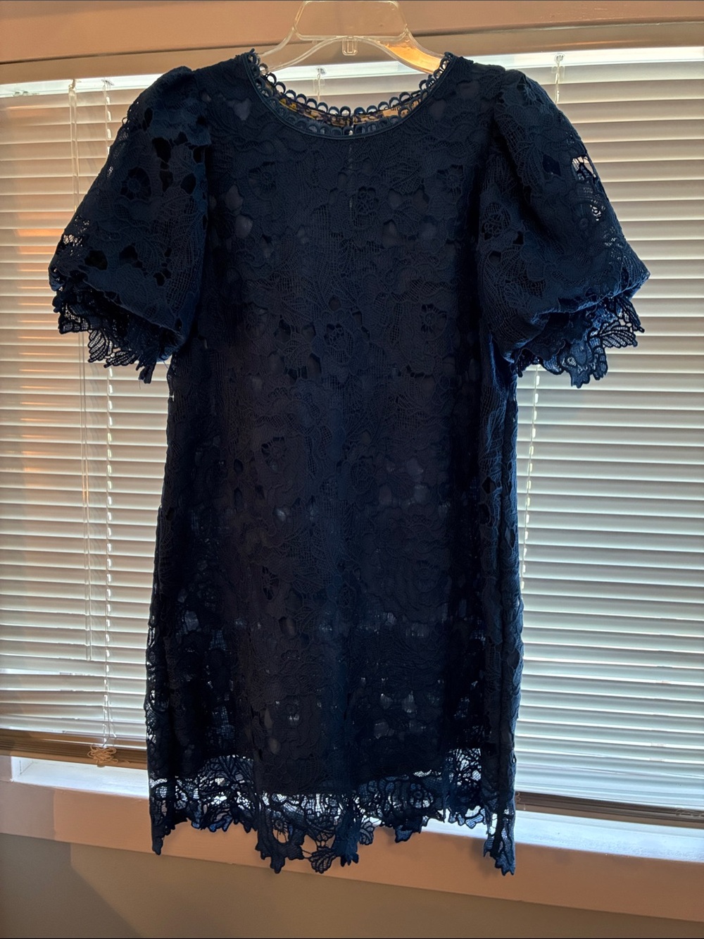 Umgee Royal Blue Floral Lace Short Puff Sleeve Dress